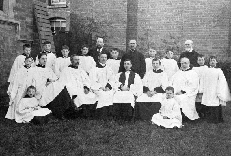 The choir, c.Easter 1908. The young curate in the centre was the Revd. E.H. Longland, curate in Hagley from 1898-1908, and father of Jack Longland, the broadcaster